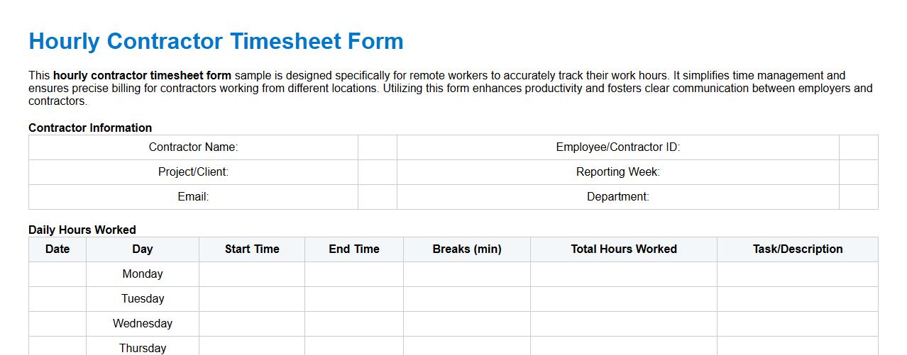 hourly contractor timesheet form sample for remote workers image preview