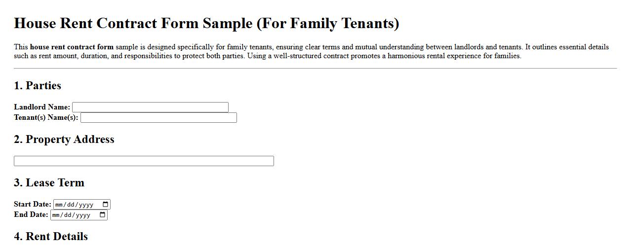 House rent contract form sample for family tenants image preview