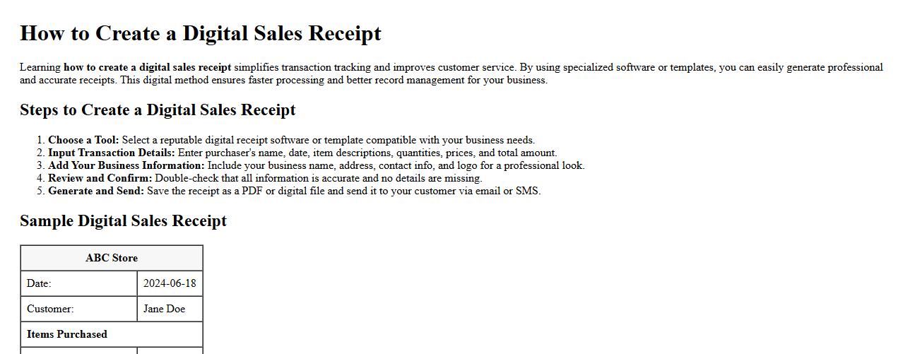 how to create a digital sales receipt image preview