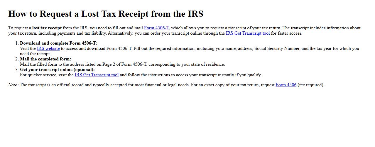 how to request a lost tax receipt from the IRS image preview