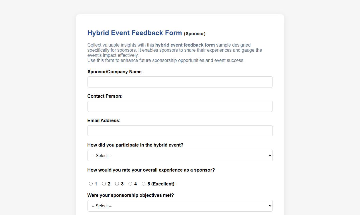 hybrid event feedback form sample for sponsors image preview