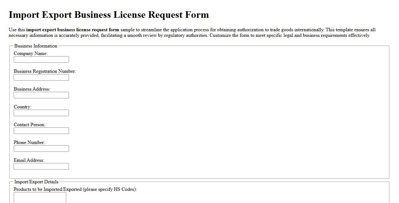 import export business license request form sample image preview