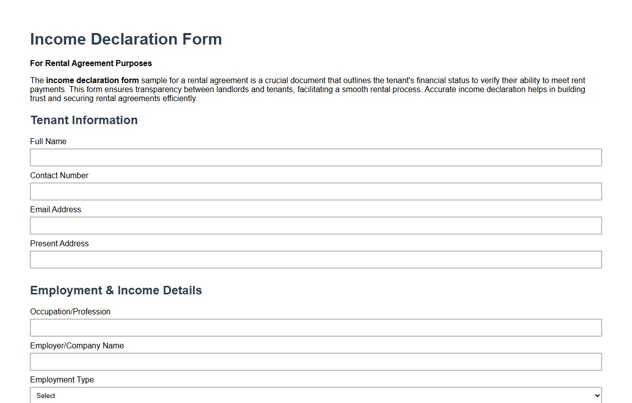 income declaration form sample for rental agreement image preview