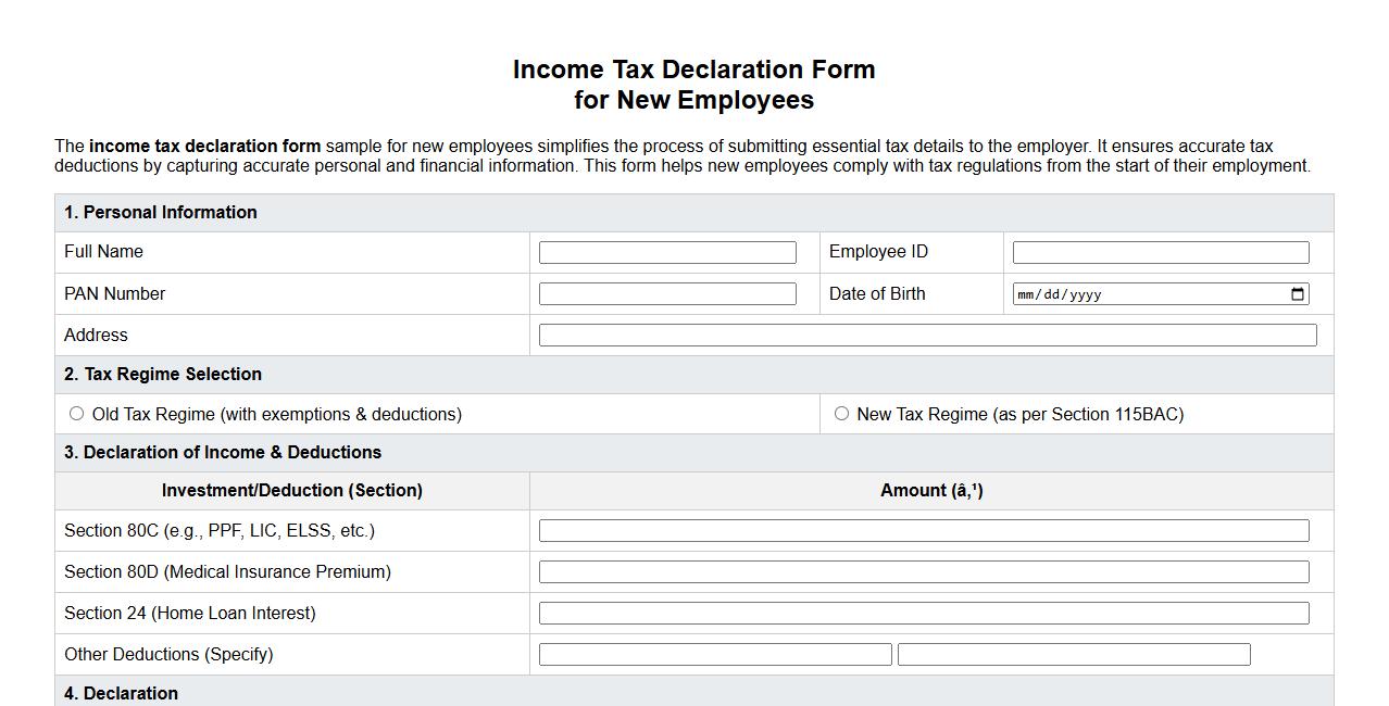 income tax declaration form sample for new employees image preview