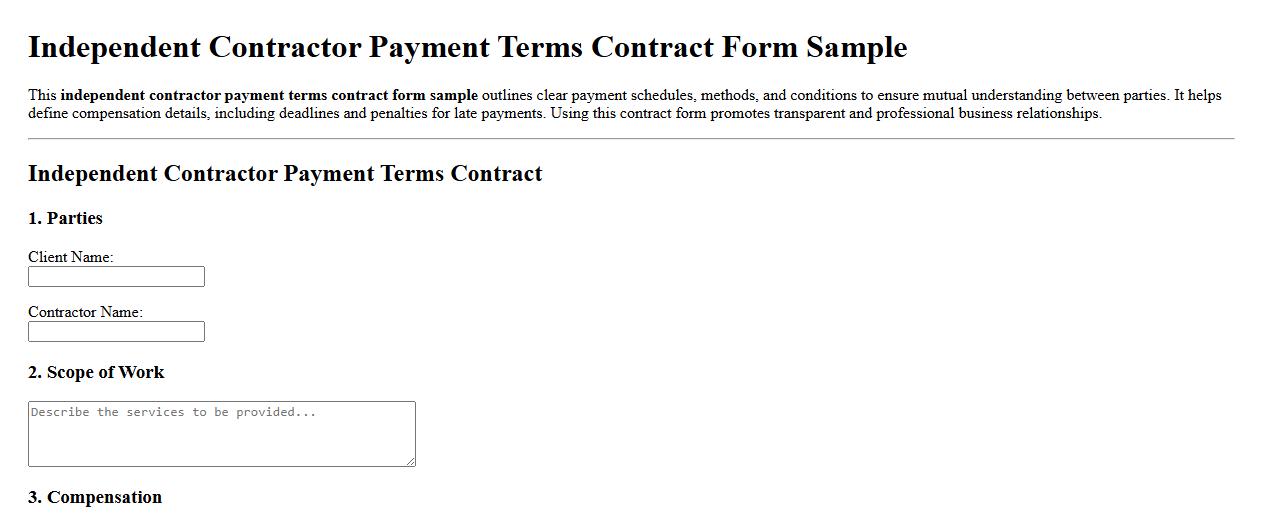 independent contractor payment terms contract form sample image preview