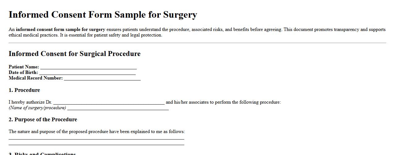 Informed consent form sample for surgery image preview
