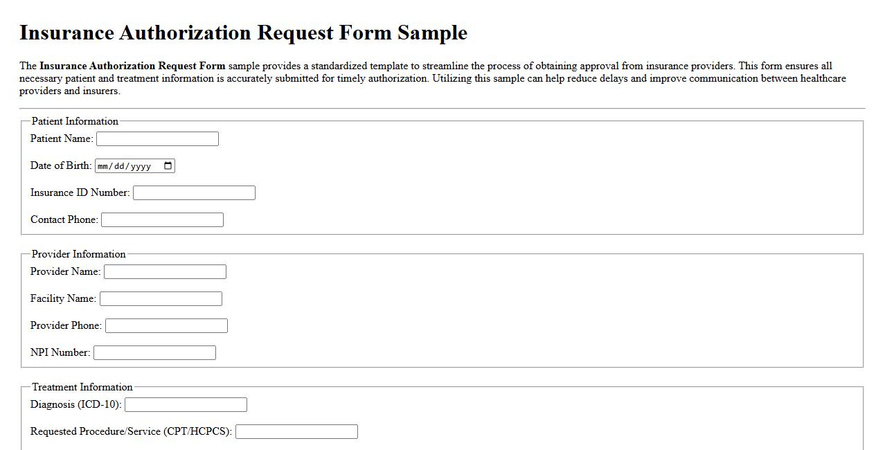 Insurance Authorization Request Form Sample image preview