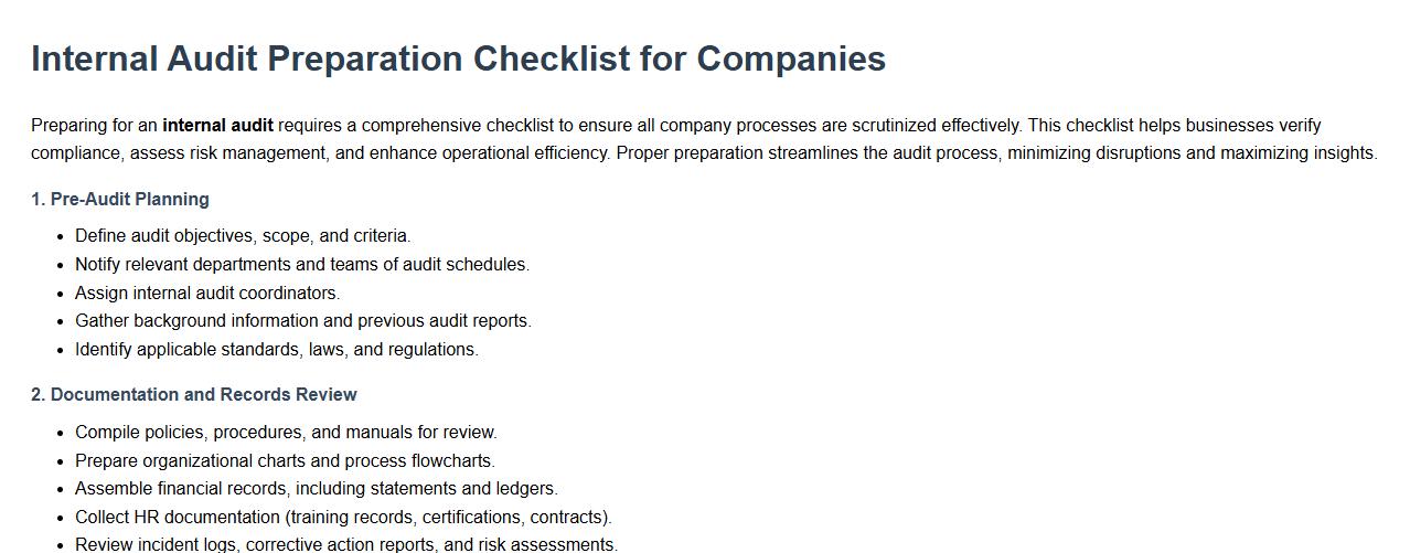 internal audit preparation checklist for companies image preview