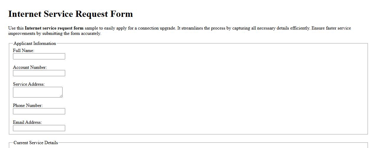 Internet service request form sample for connection upgrade image preview