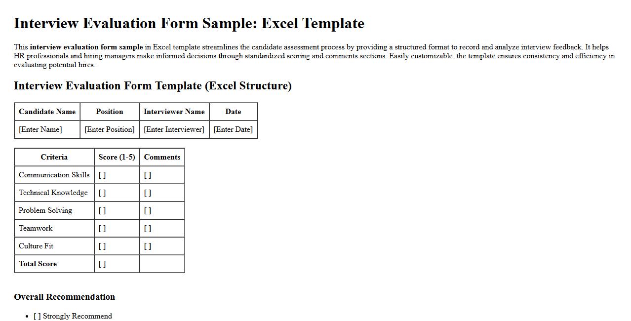 interview evaluation form sample excel template image preview