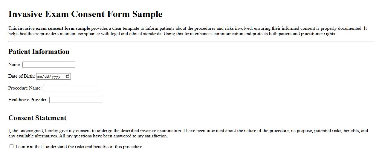 invasive exam consent form sample image preview