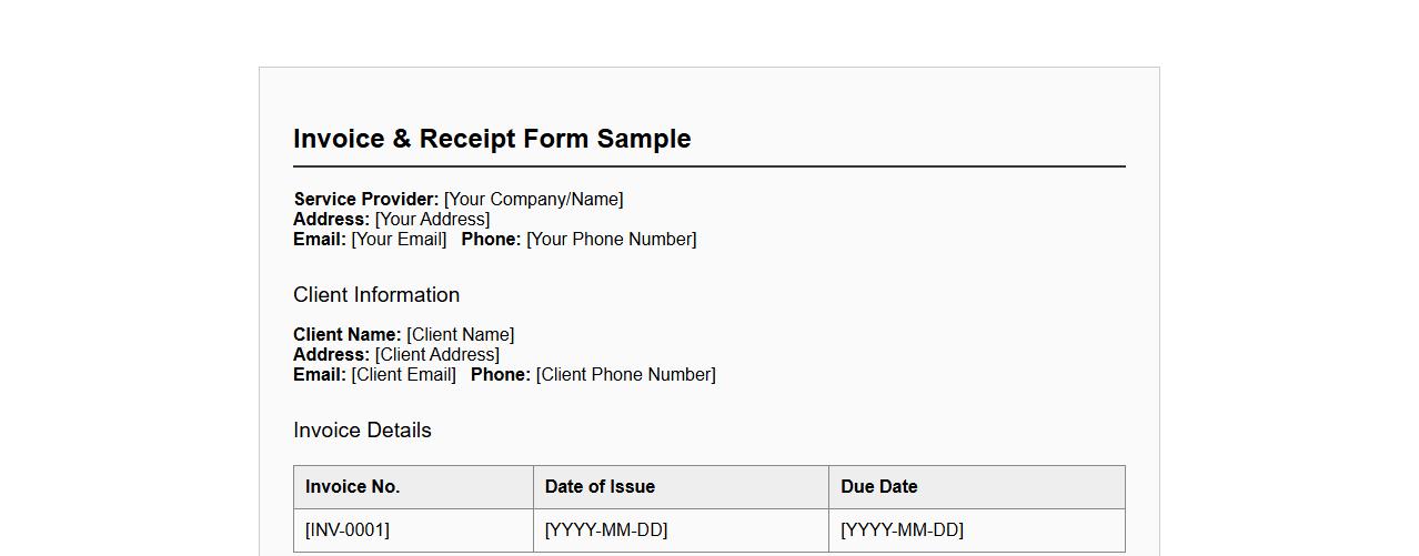 invoice and receipt form sample for service providers image preview