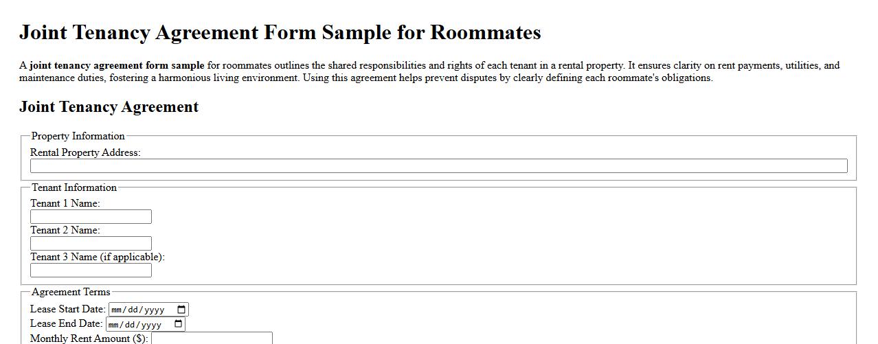 Joint tenancy agreement form sample for roommates image preview