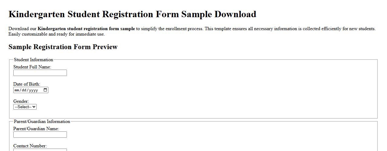 Kindergarten student registration form sample download image preview