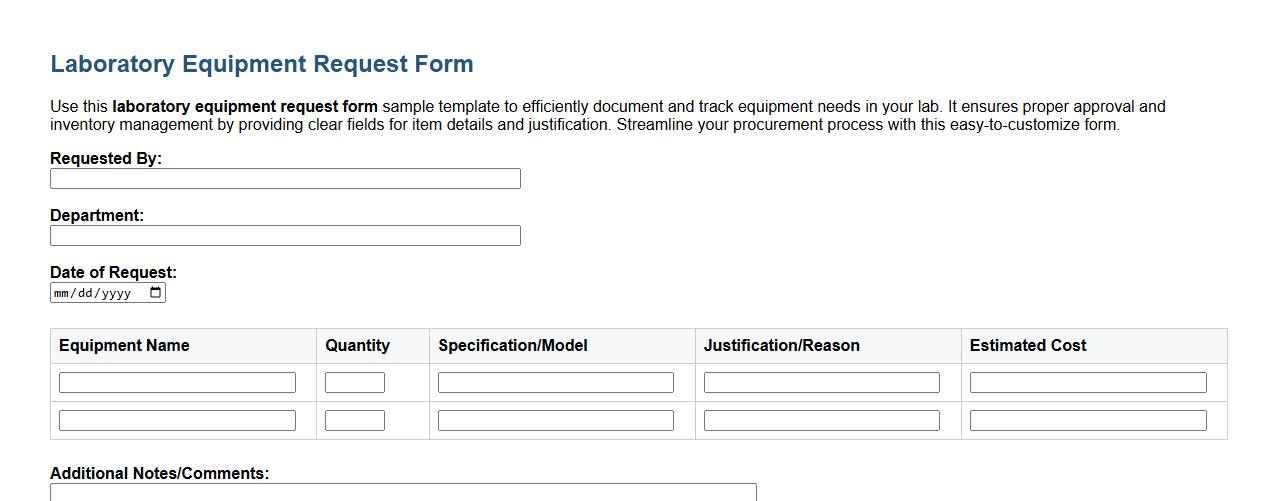 laboratory equipment request form sample template image preview