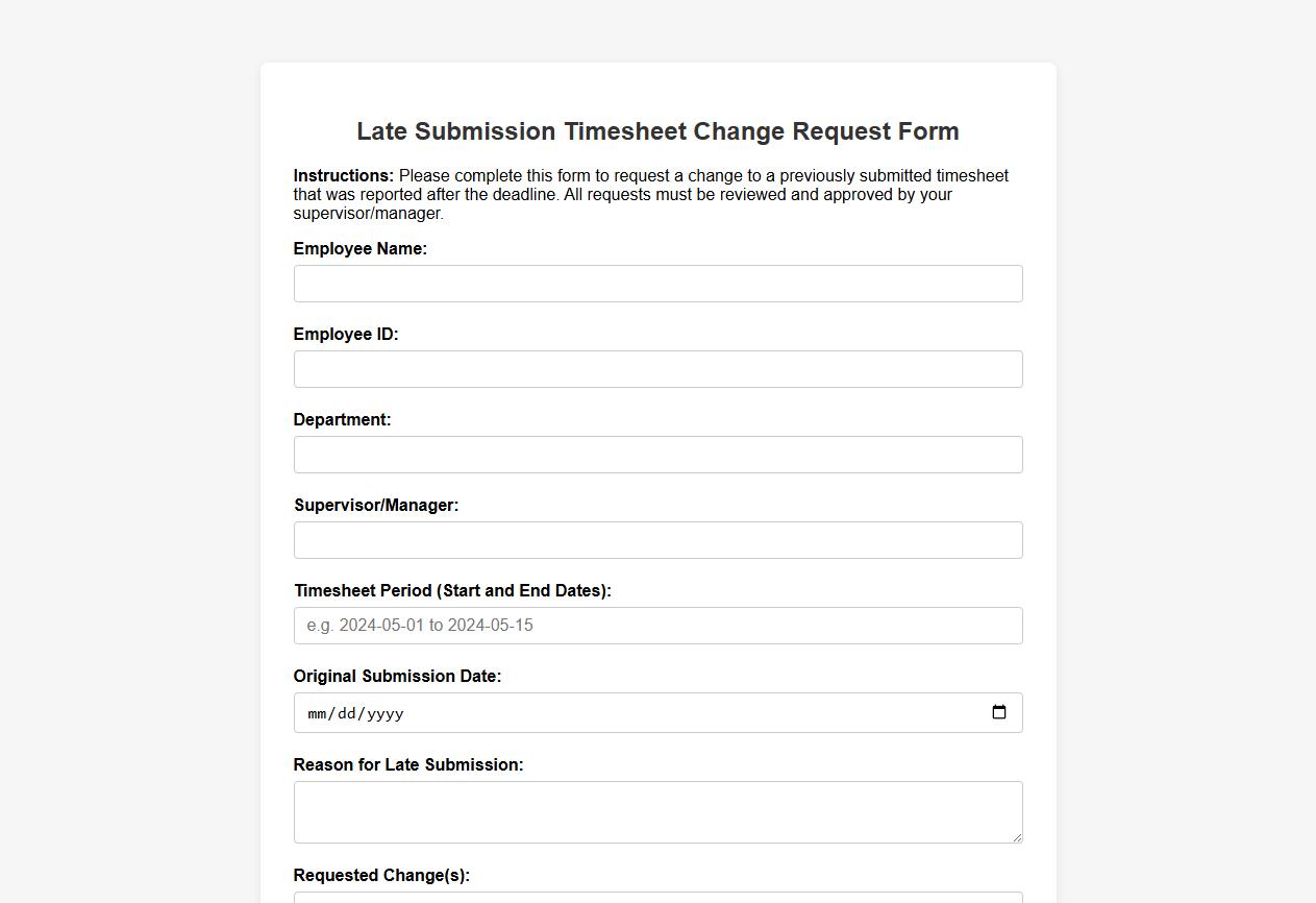 late submission timesheet change request form sample image preview