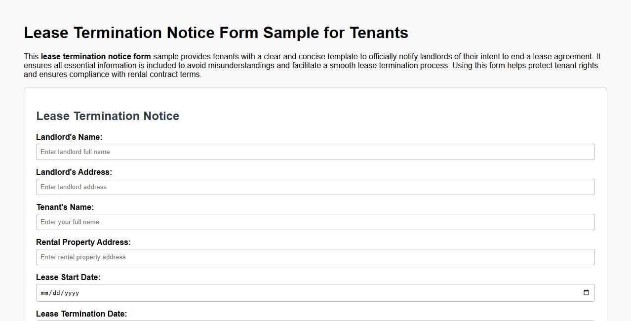 lease termination notice form sample for tenants image preview
