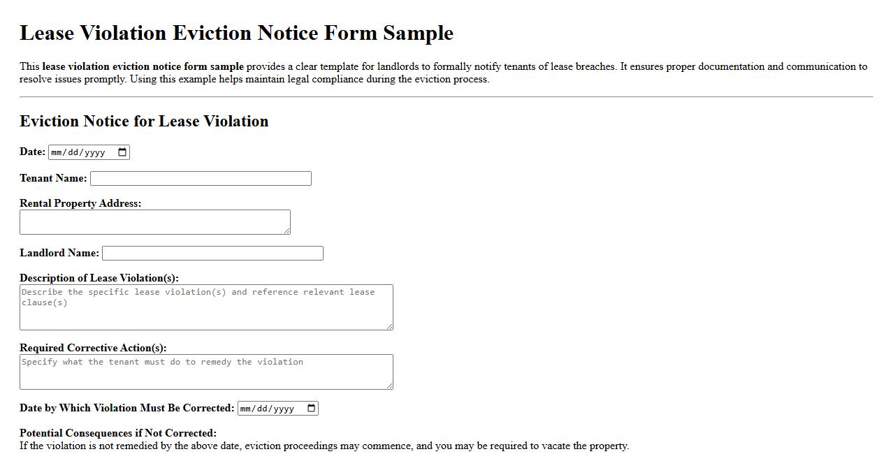 Lease violation eviction notice form sample example image preview