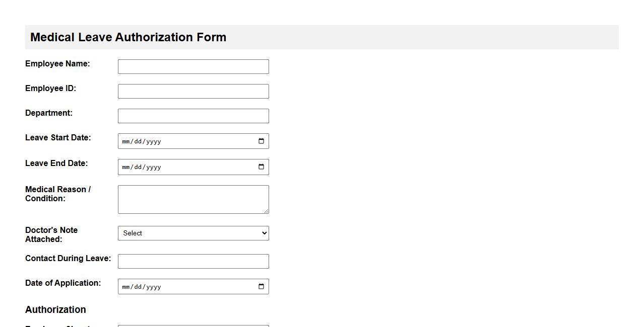 leave authorization form sample for medical leave image preview