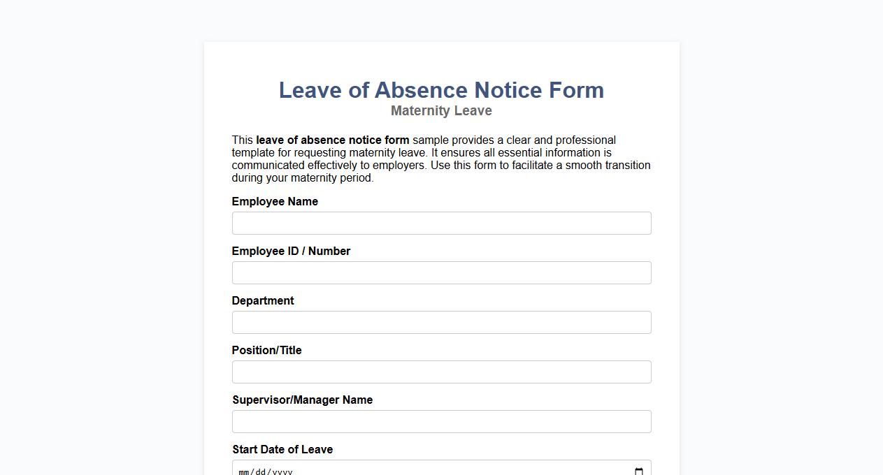 leave of absence notice form sample for maternity leave image preview