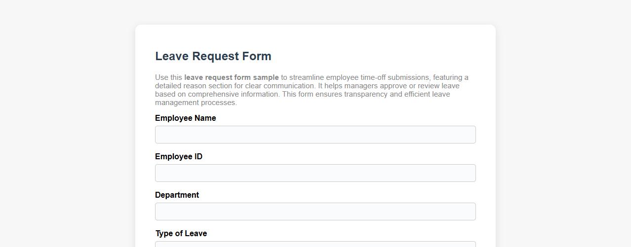 Leave request form sample with detailed reason section image preview