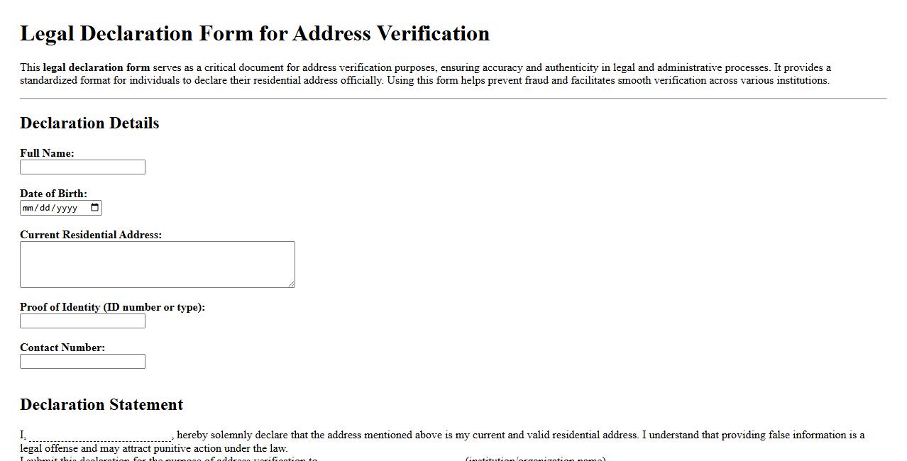 Legal declaration form sample for address verification image preview