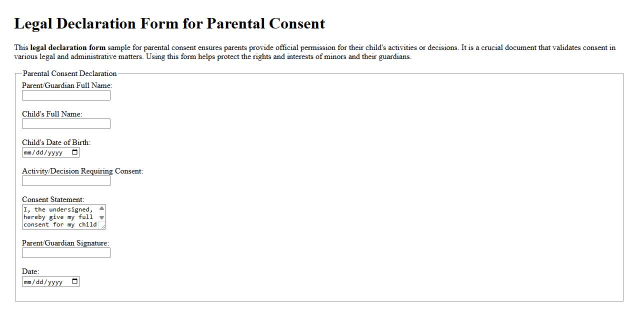 Legal declaration form sample for parental consent image preview