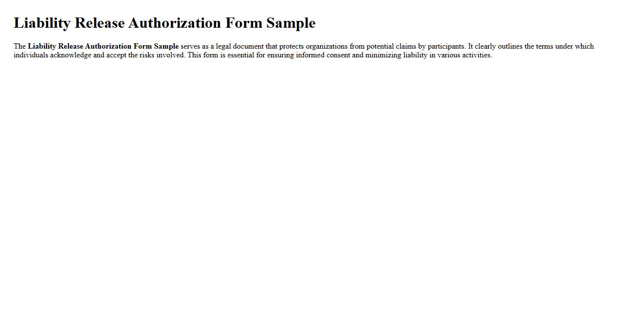 Liability Release Authorization Form Sample image preview