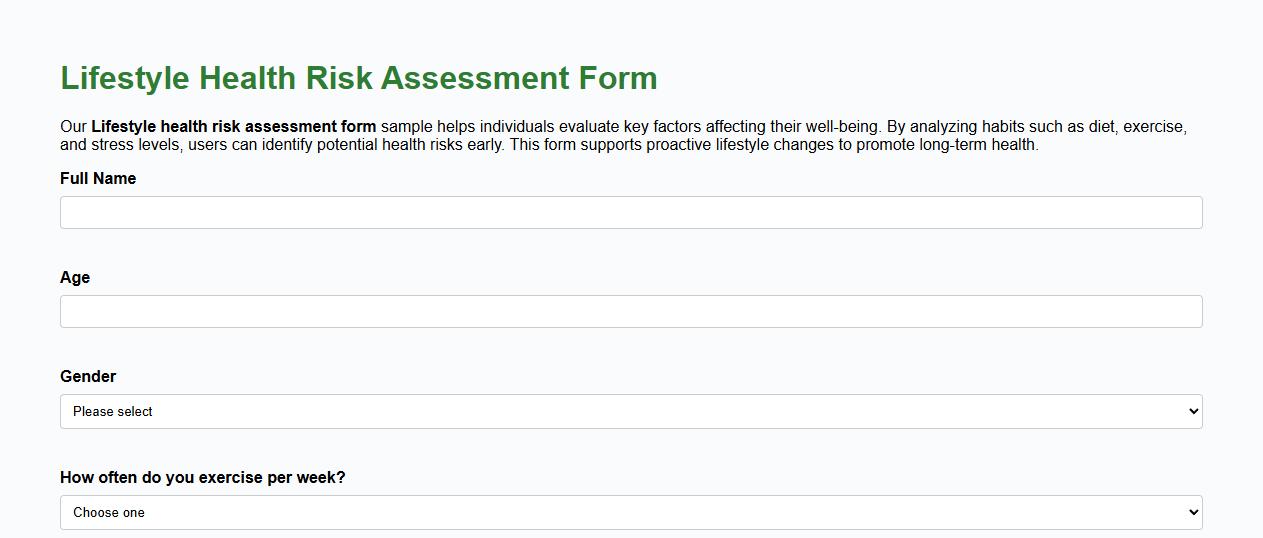 Lifestyle health risk assessment form sample image preview