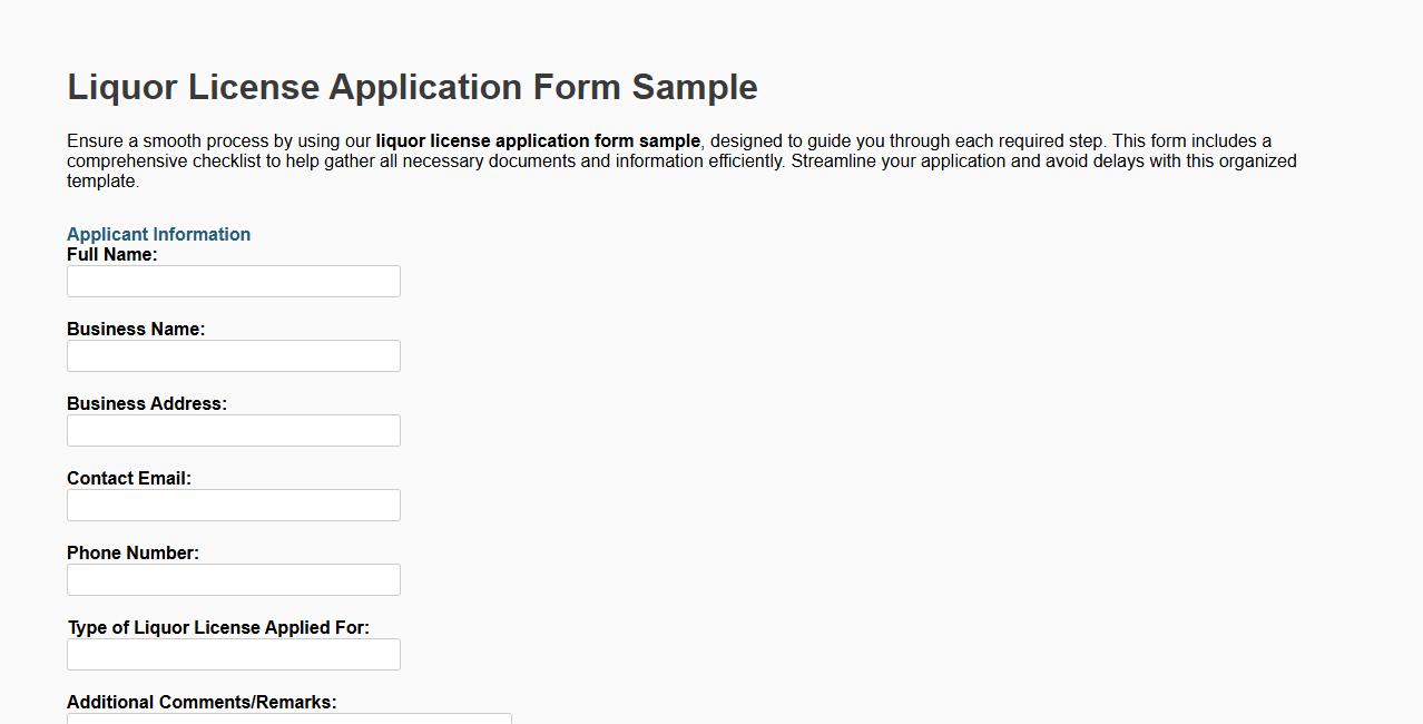 Liquor license application form sample including checklist image preview