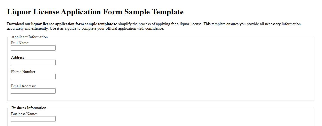 Liquor license application form sample template image preview