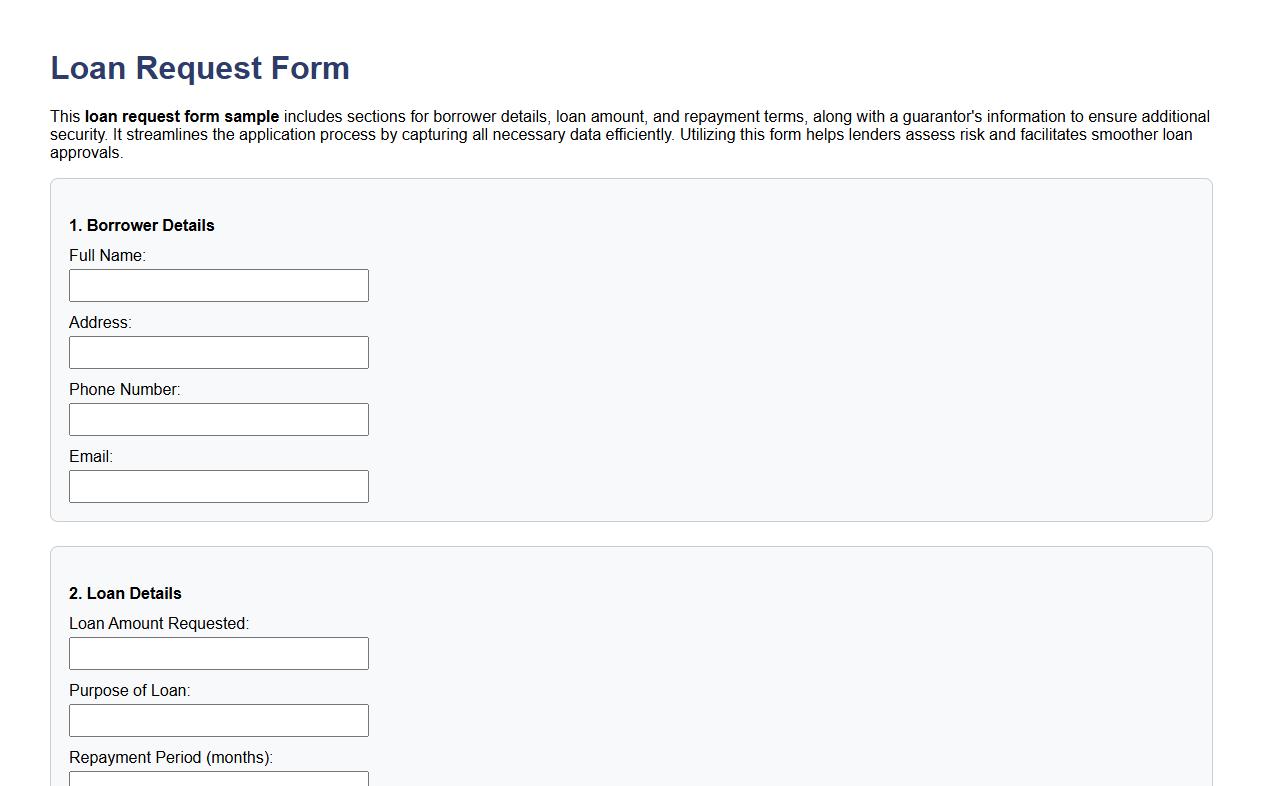 Loan request form sample with guarantor image preview