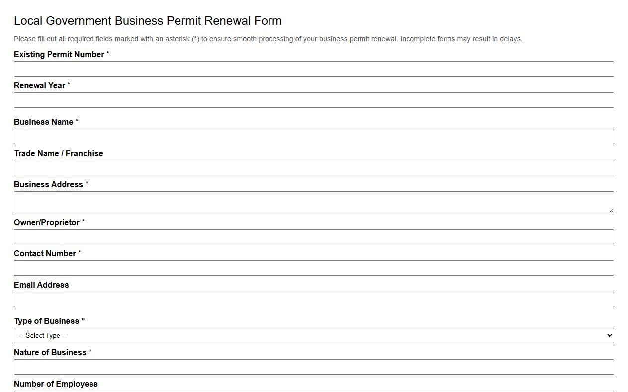 local government business permit renewal form sample image preview