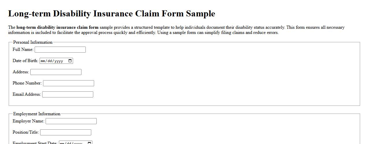 Long-term disability insurance claim form sample image preview