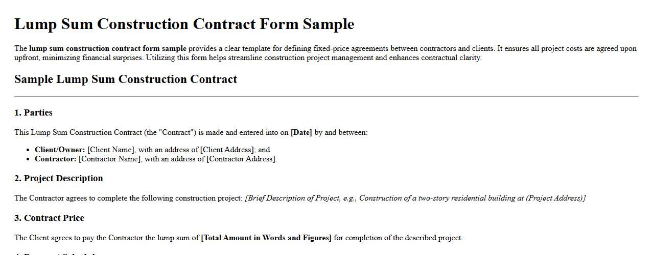 Lump sum construction contract form sample image preview