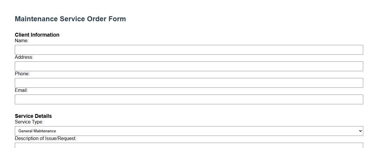maintenance service order form sample including pricing table image preview