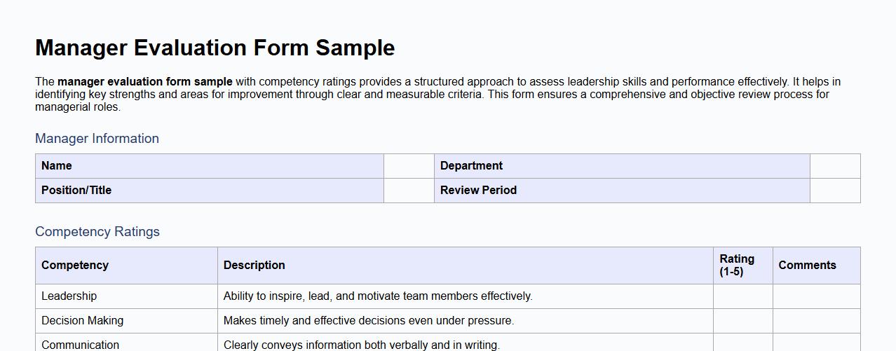 manager evaluation form sample with competency ratings image preview