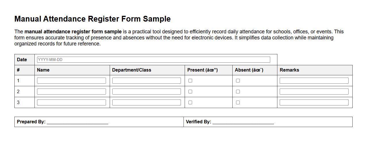 manual attendance register form sample image preview