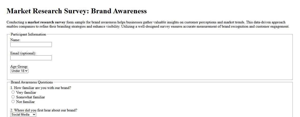 market research survey form sample for brand awareness image preview