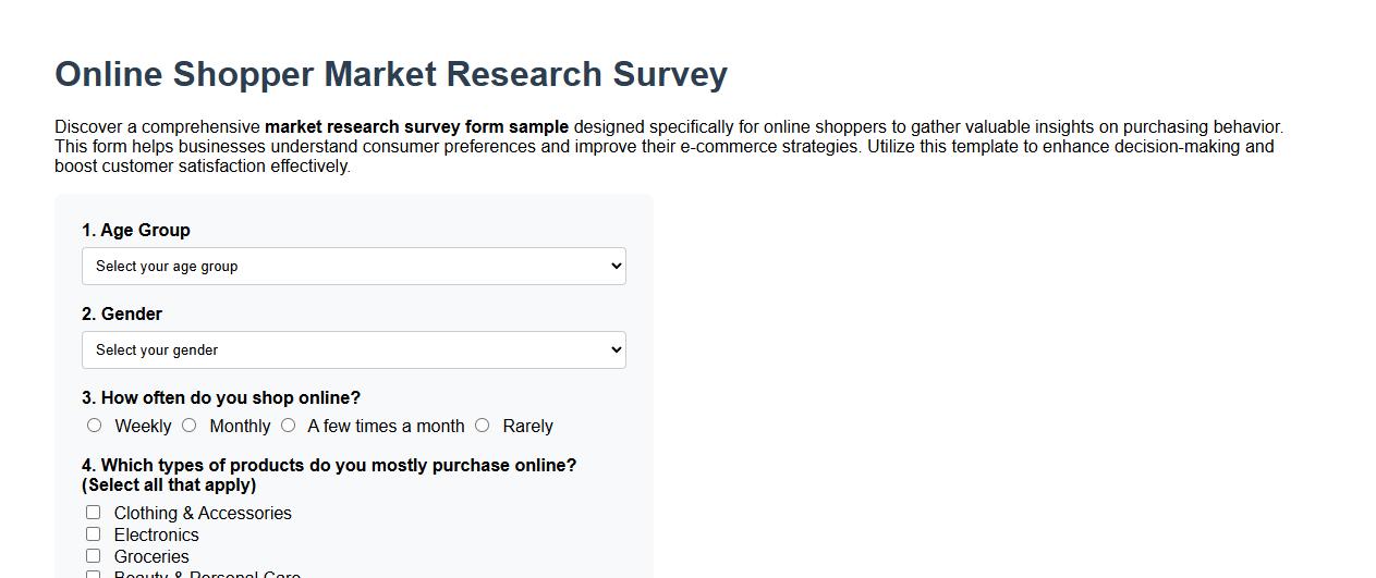 market research survey form sample for online shoppers image preview
