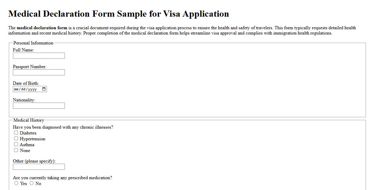 Medical declaration form sample for visa application image preview