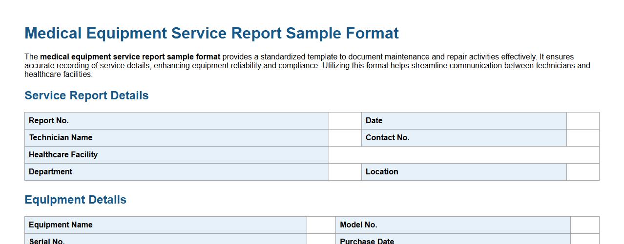 Medical equipment service report sample format image preview
