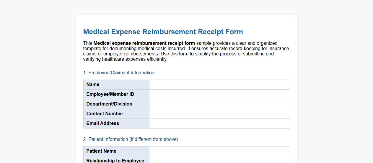 Medical expense reimbursement receipt form sample image preview
