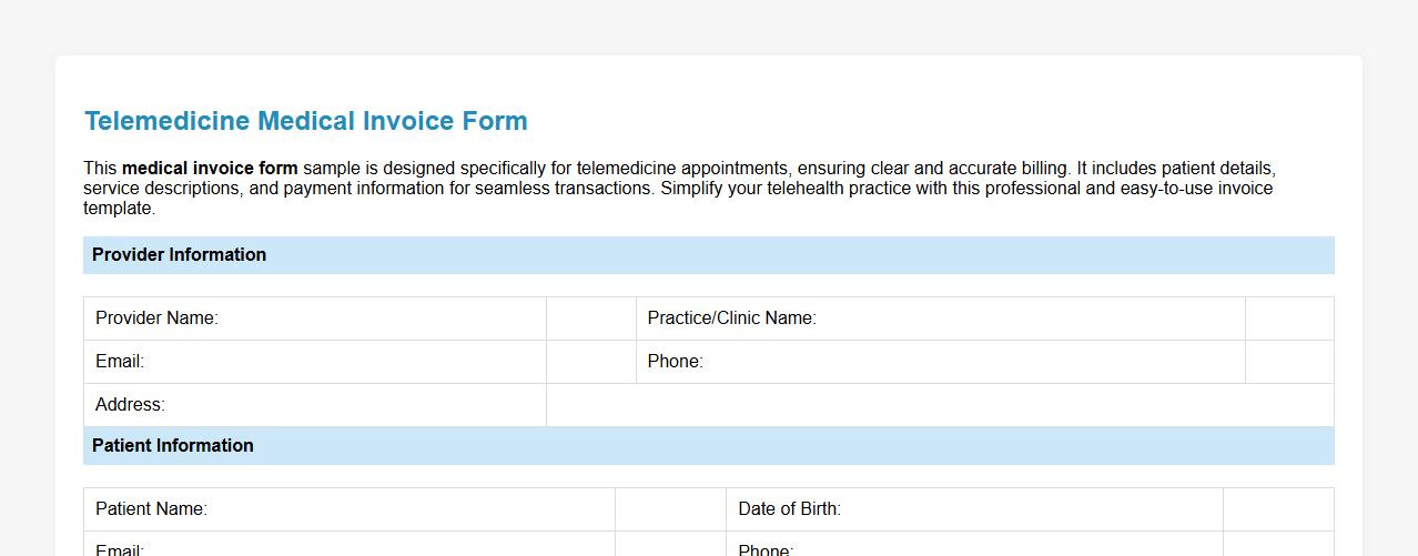 medical invoice form sample for telemedicine appointments image preview