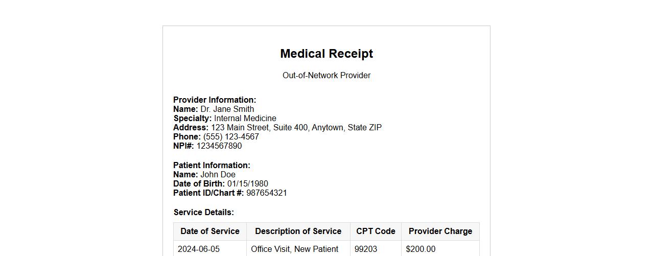 Medical receipt sample for out-of-network provider image preview