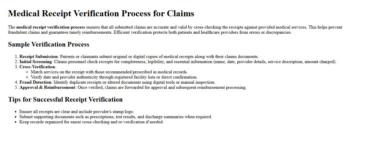 medical receipt verification process for claims image preview