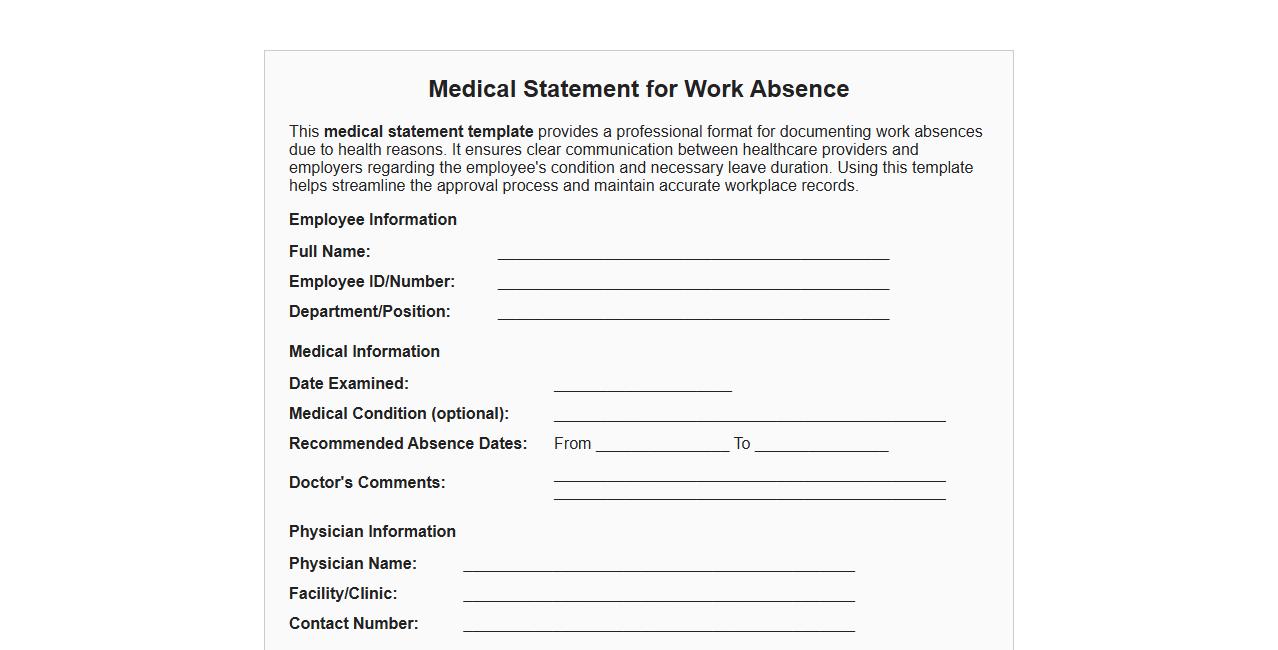 Medical statement template for work absence image preview
