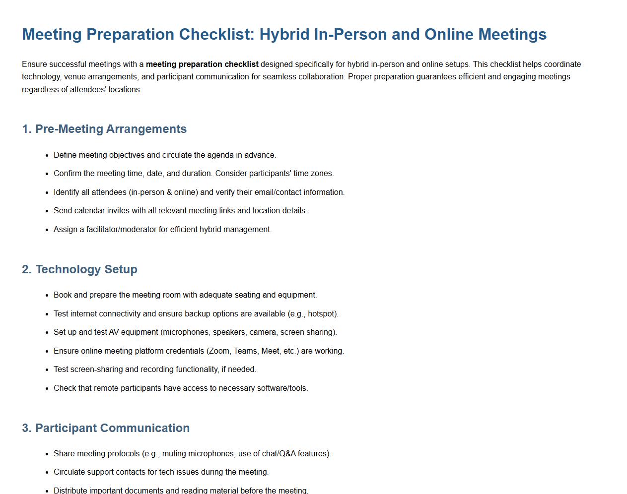 meeting preparation checklist for hybrid in-person and online meetings image preview