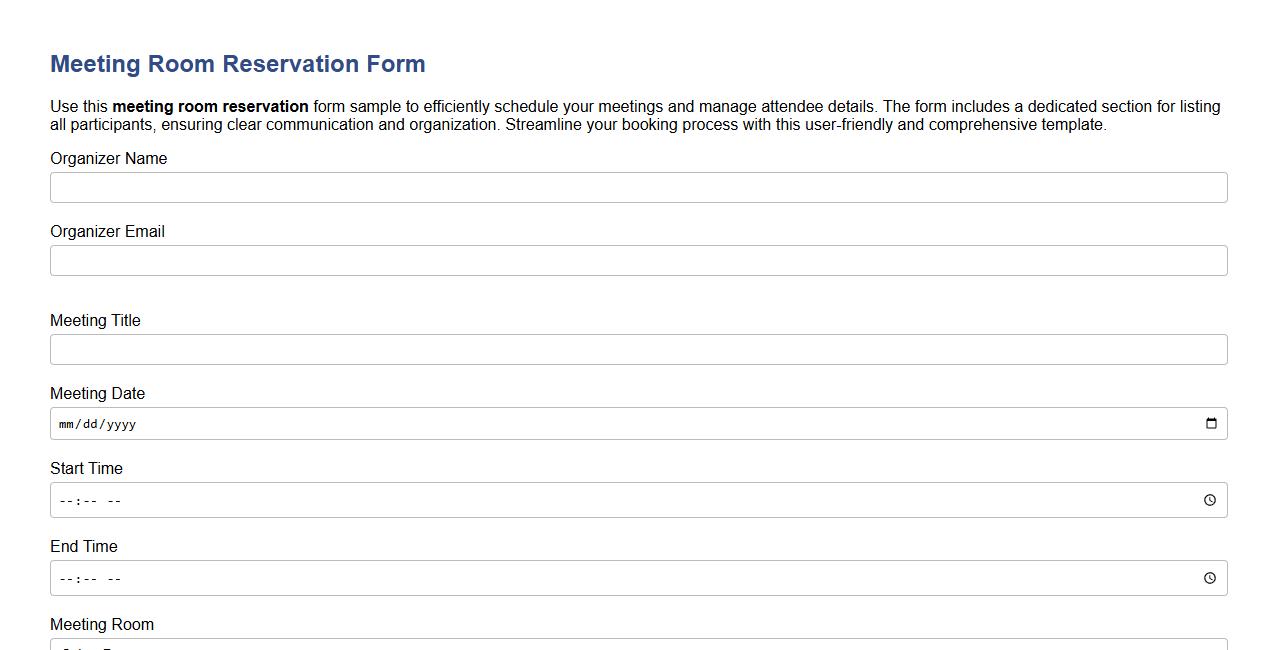 Meeting room reservation form sample with attendee list section image preview