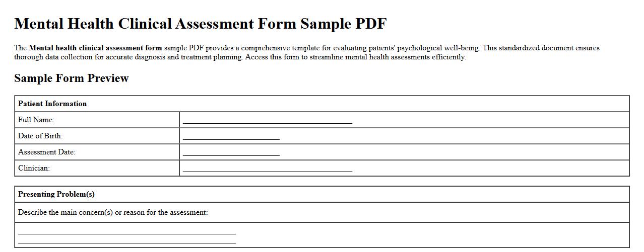 Mental health clinical assessment form sample PDF image preview